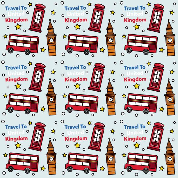 illustrations, cliparts, dessins animés et icônes de voyage au royaume-uni doodle seamless pattern vector design. bus, carte et drapeau sont des icônes identiques avec le royaume-uni - map greater london southeast england uk