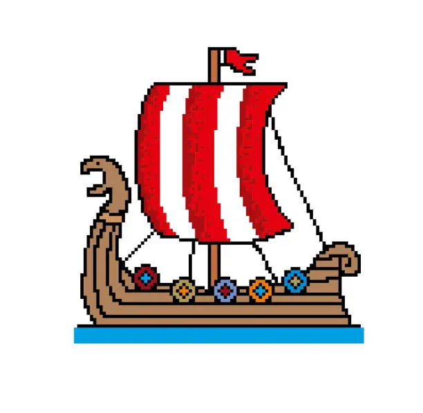 Vector illustration of Pixel Viking Ship