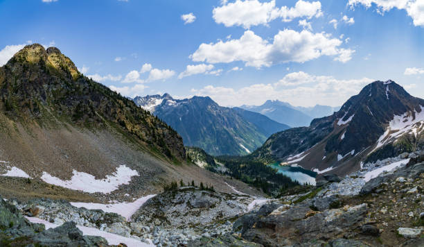Jade Pass Valley View of the Jade Lakes from Jade Pass in Revelstoke National Park revelstoke stock pictures, royalty-free photos & images