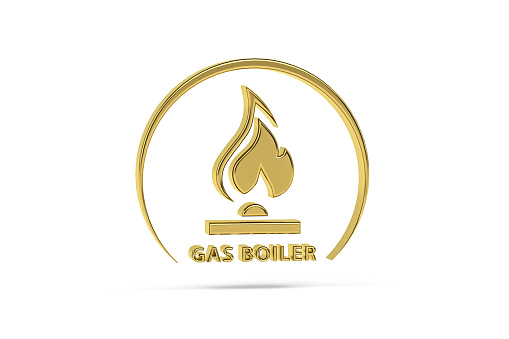 Golden gas boiler icon isolated on white background - 3d render
