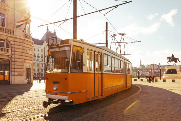 istock Transportation tram in Budapest at sunset 1377998227
