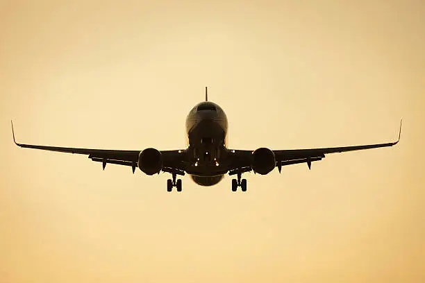 Boeing 737-800 passenger aircraft landing,front view