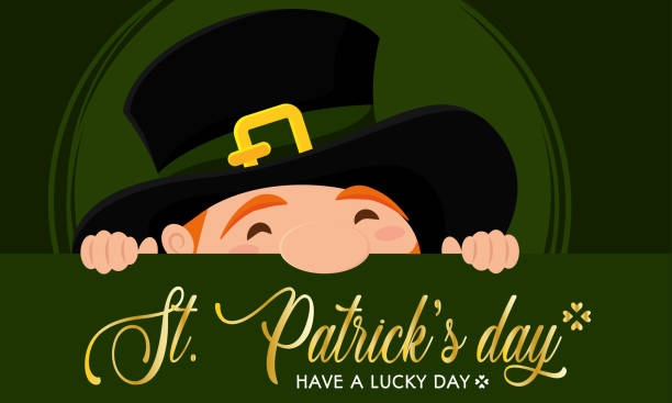 Colored saint patrick day poster cute elf with traditional hat Vector Colored saint patrick day poster cute elf with traditional hat Vector illustration cute leprechaun stock illustrations