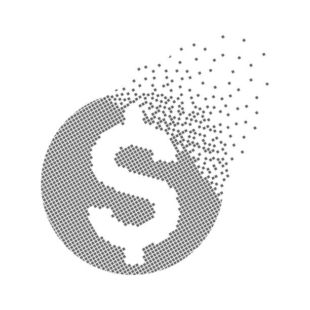 ilustraciones, imágenes clip art, dibujos animados e iconos de stock de icono de puntos de píxeles rápidos de la moneda del dólar. - spotted improvement circle halftone pattern