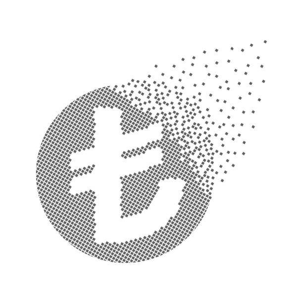 türkische lira währung schnelle pixel punkte symbol. - spotted improvement circle halftone pattern stock-grafiken, -clipart, -cartoons und -symbole