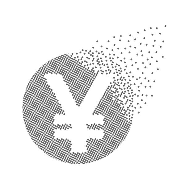 ilustraciones, imágenes clip art, dibujos animados e iconos de stock de icono de puntos de píxeles rápidos de la moneda del yen. - spotted improvement circle halftone pattern