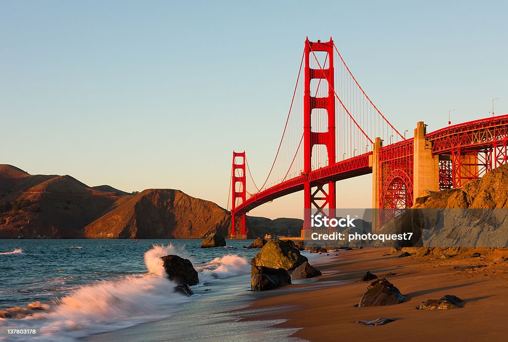 Golden Gate Bridge Golden Gate Bridge in San Francisco at sunset Beach Stock Photo