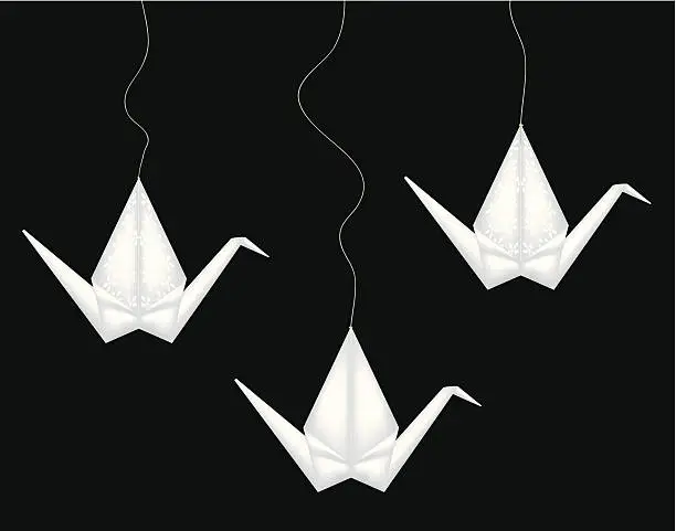 Vector illustration of Three White Cranes