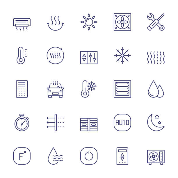 Air Conditioning Editable Stroke Line Icons Air Conditioning Vector Style Editable Stroke Line Icons radiator stock illustrations