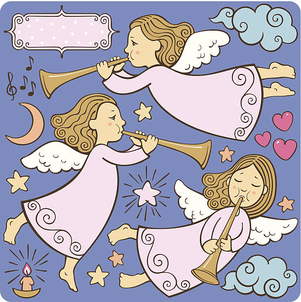 angels with horns Set of three angels with horns and additional elements. See more similar illustrations in my portfolio. sho instrument stock illustrations