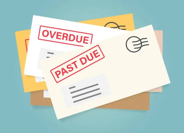 Vector illustration of pile of envelopes with overdue bills- vector illustration