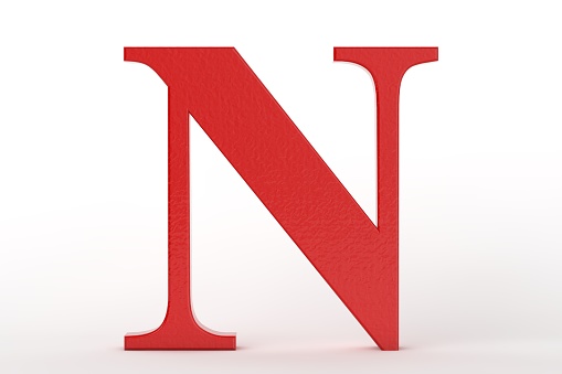 Letter N red on white background