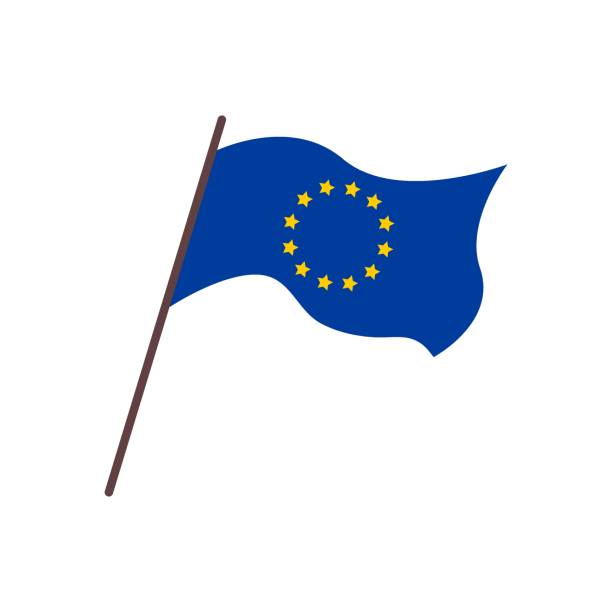 illustrations, cliparts, dessins animés et icônes de drapeau de l’union européenne isolé. illustration vectorielle plate du drapeau flottant de l’ue. 12 étoiles jaunes sur fond bleu - 12 gage