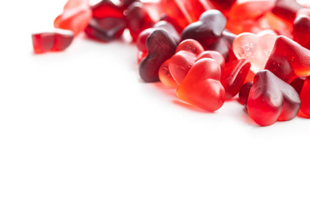 Heart shaped jelly candy isolated on a white backgorund.