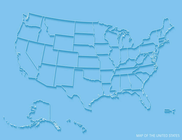 istock Line Art Map Of The United States With A Drop Shadow On A Blue Background 1378076905