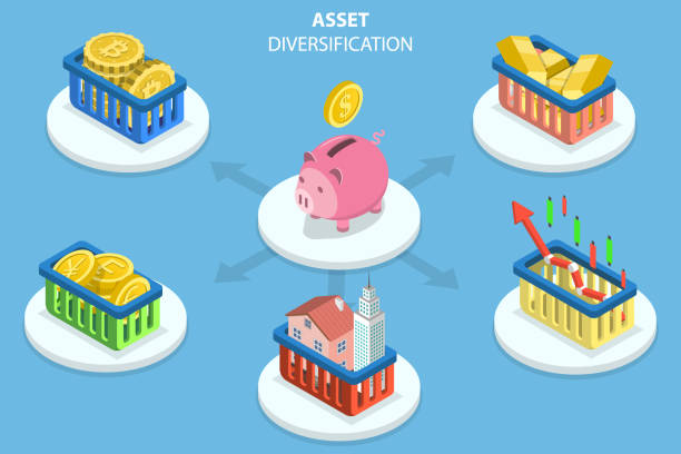 izometryczny płaski wektor 3d koncepcyjna ilustracja dywersyfikacji zasobów - mutual fund portfolio investment finance stock illustrations