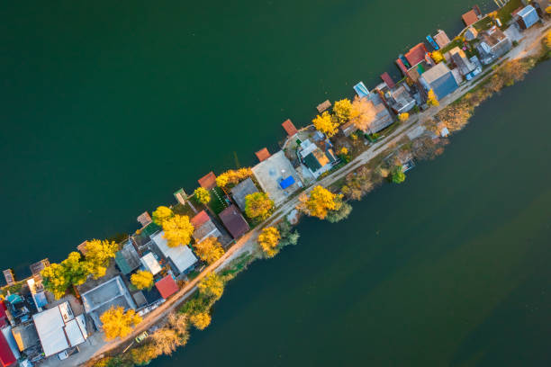 Photo of Szigetszentmiklós, Hungary - Aerial drone view of tiny fishing island on Lake Kavicsos near Budapest.