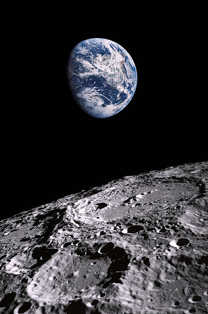 earth and moon crater stock photo