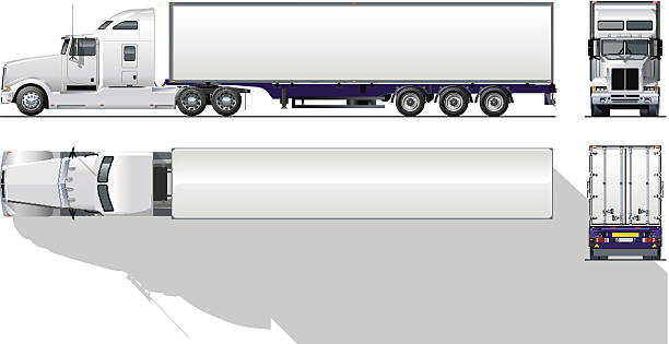 hallo-detaillierte kommerzielle semi-truck - truck semi truck vehicle trailer rear view stock-grafiken, -clipart, -cartoons und -symbole