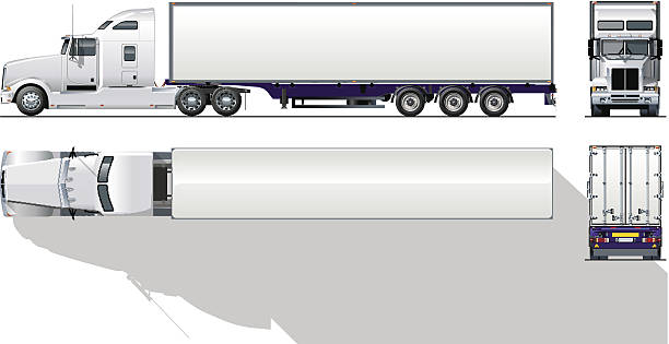 illustrazioni stock, clip art, cartoni animati e icone di tendenza di dettagliato ciao commerciale semi-camion - truck semi truck vehicle trailer rear view