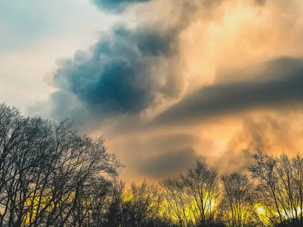 Photo of A beautiful dramatic sky in winter in the evening.