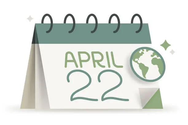 Vector illustration of Earth Day April 22 Reminder Calendar