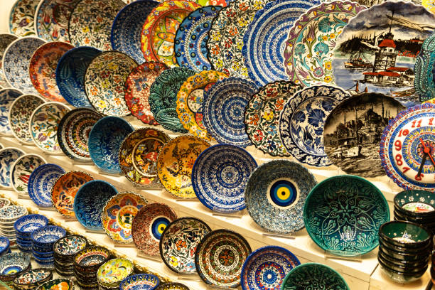 istock Handmade Turkish ceramics, pottery, bowl in bazaar. 1378099261