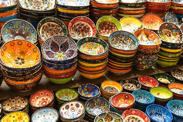 istock Handmade Turkish ceramics, pottery, bowl in bazaar. 1378107771