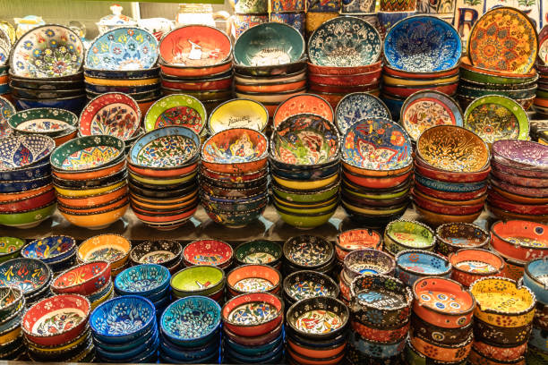 istock Handmade Turkish ceramics, pottery, bowl in bazaar. 1378111543