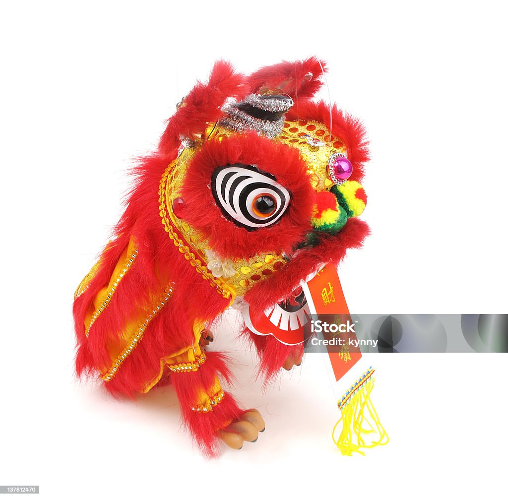 dancing lion and Lucky knot for Chinese new year greeting Ancient Stock Photo