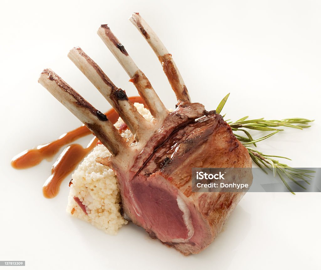 Lamb rib meal with the bone exposed Rare cut of gourmet lamb ribs. Animal Stock Photo