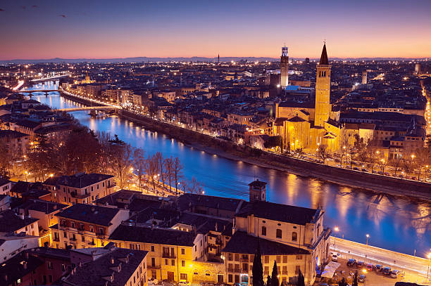 istock Side view of Verona skyline at night 137813319