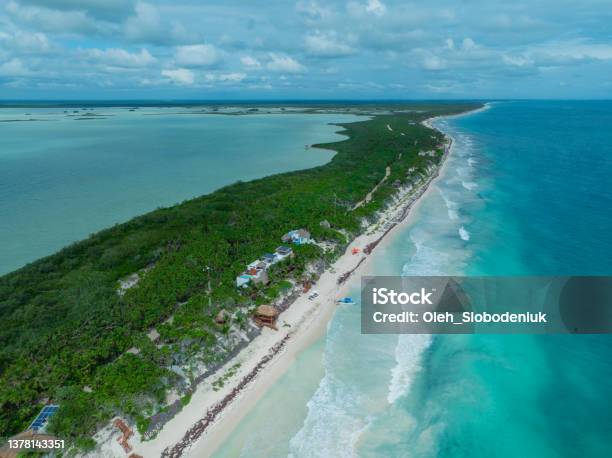 Aerial View Of Sian Kaʼan Biosphere Reserve Beach At Sunset Stock Photo - Download Image Now