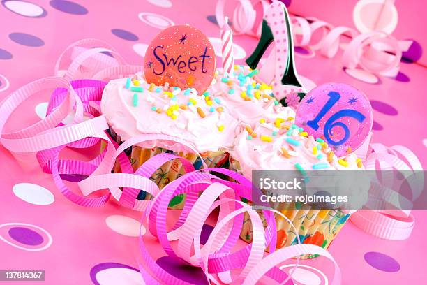 Pink Sweet Sixteen Party Cupcakes Stock Photo - Download Image Now - Party - Social Event, Arrangement, Beauty