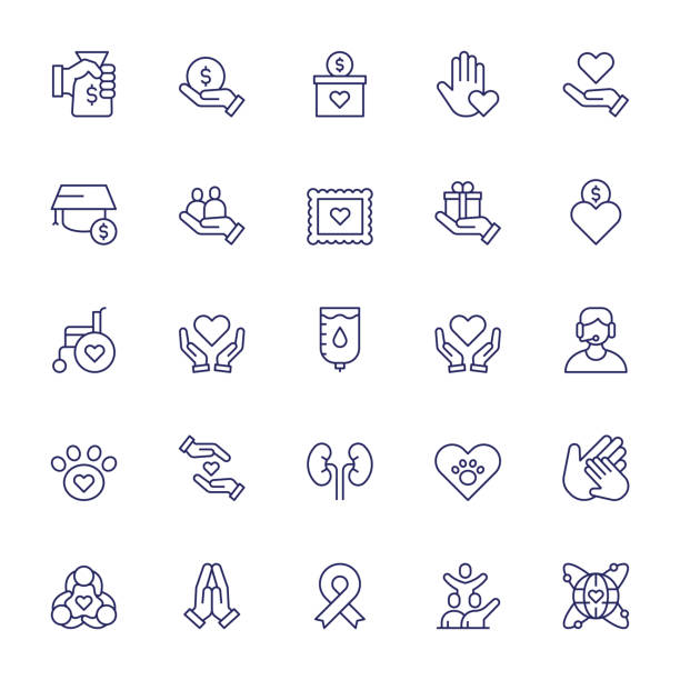 Charity And Donation Editable Stroke Line Icons Charity And Donation Vector Style Editable Stroke Line Icons transparent donation box stock illustrations