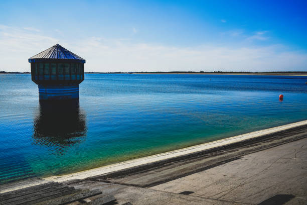 A water tower at a water reservoir.