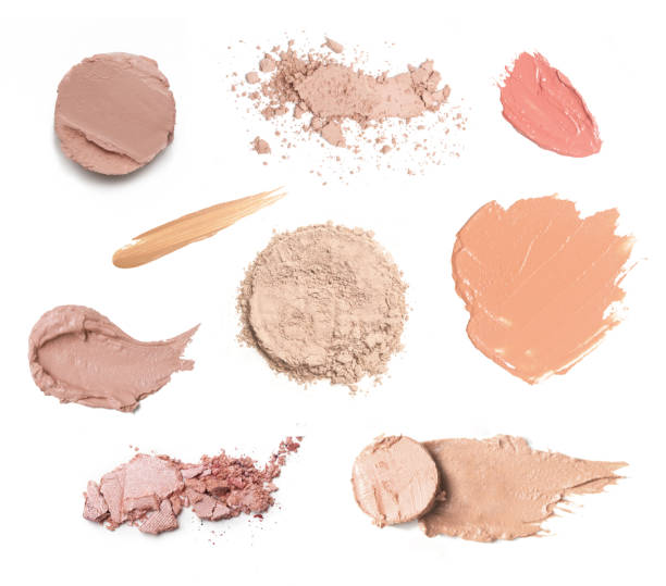 istock Set of liquid, ceamy and powder makeup samples islated on white background. Decorative cosmetic smears. Concealers, correctors and foundation swatches. 1378190716