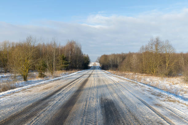 istock dangerous road in winter after snowfall, 1378220904