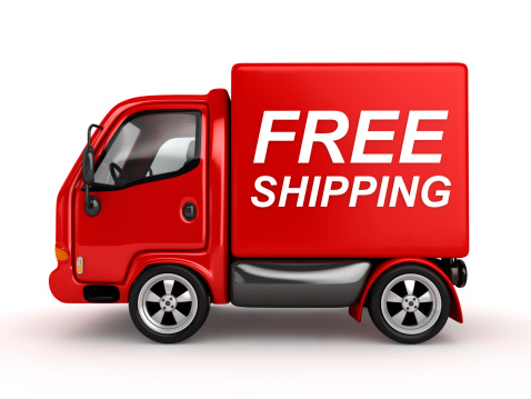 red van with free shipping text - 3d rendered isolated