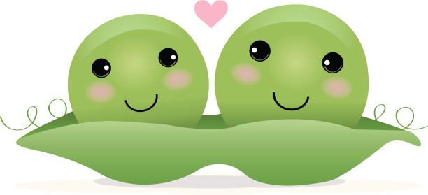 Vector illustration of two peas in a pod. Transparences used on shadows. EPS10 file. (AICS4 and PDF versions also included.)
