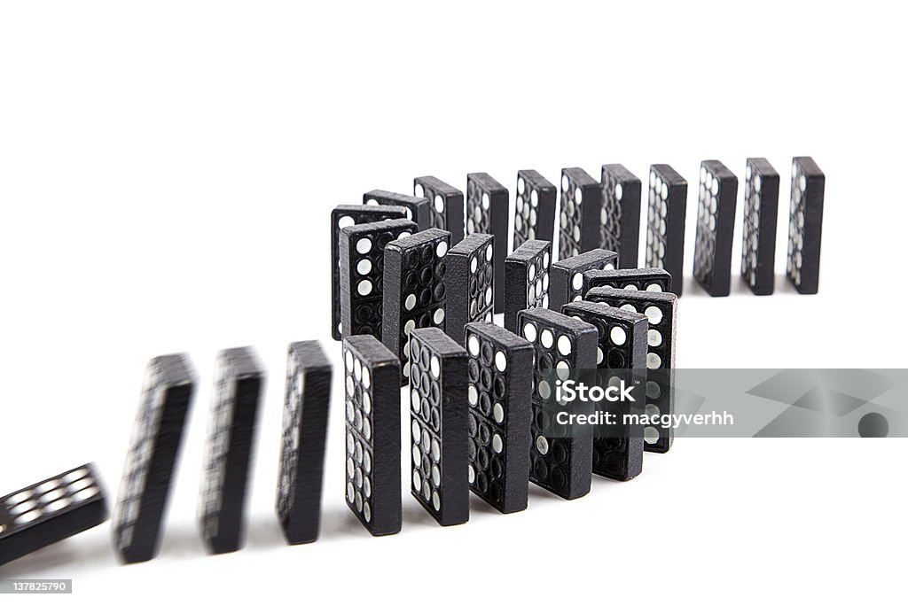 dominoeffect domino effect, black wooden domino line curve Black Color Stock Photo