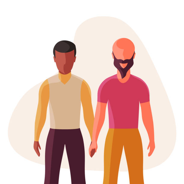 Interracial homosexual couple together, lgbt marriage concept. vector art illustration