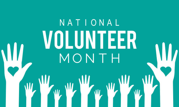 National Volunteer Month. Volunteers communities template for banner, card, poster, background. National Volunteer Month. Volunteers communities template for banner, card, poster, background."n volunteer stock illustrations