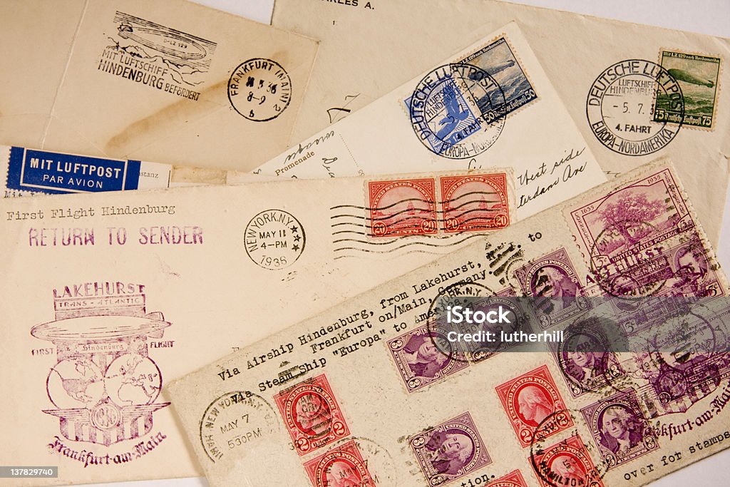 Hindenburg air mail Hindenburg air mail various samples with changed address and names on the envelopes Blimp Stock Photo