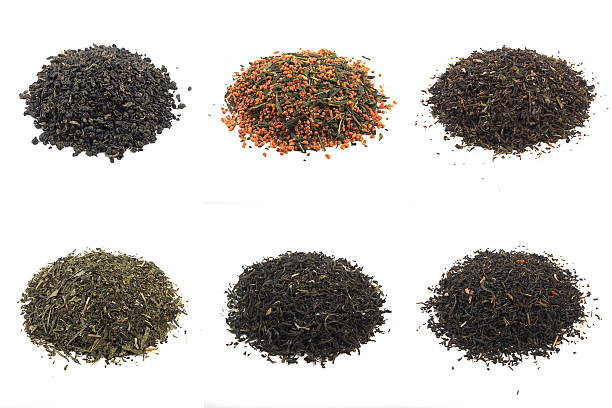 té, toma im tipo estudio: pólvora, genmaicha, darjeeling, sencha, blanco, jasmine - tea tea leaves jasmine tea leaf fotografías e imágenes de stock