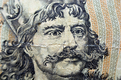 A portrait of King Bolesław Chrobry the brave, The duke of Poland from the reverse side of 2000 two thousand old Polish Zlotych banknote