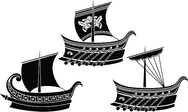 Ancient Greek ship set vector art illustration