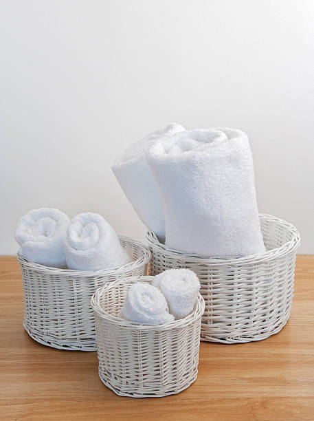 istock Clean towels in white wicker baskets 137833443