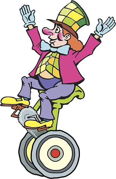 Vector illustration of clown on cirkus-bike