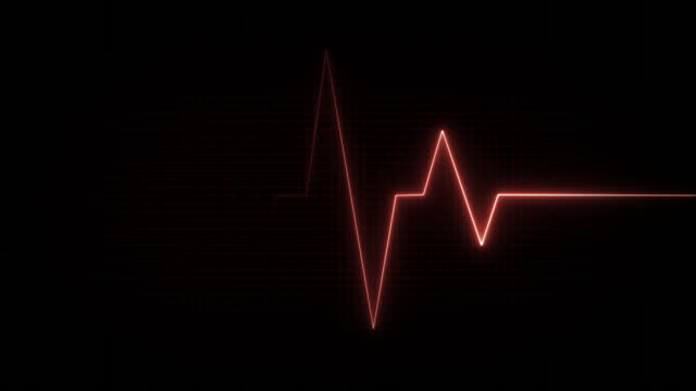 Heart rate monitor electrocardiogram beautiful red bright glowing design looping on grid background.